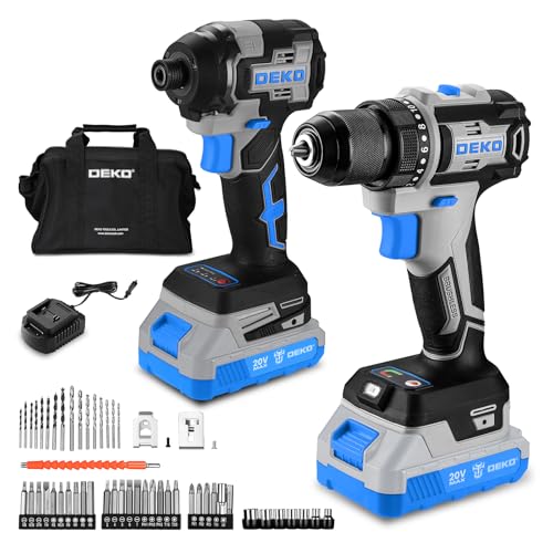 Cordless Drill & Impact Driver: DEKOPRO 20V Brushless Power Drill and 20V Brushless Impact Driver Set, Power Tool Set with 2 x 2.0Ah Batteries, Charger, Bag& 52 x Accessories-Blue