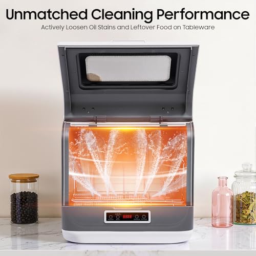 Image of Countertop Dishwasher, 3 Washing Programs Portable Mini Dishwasher with Water Hose for Apartments, RVs, Boats, 360 Rotation Flushing, Hot Air Drying