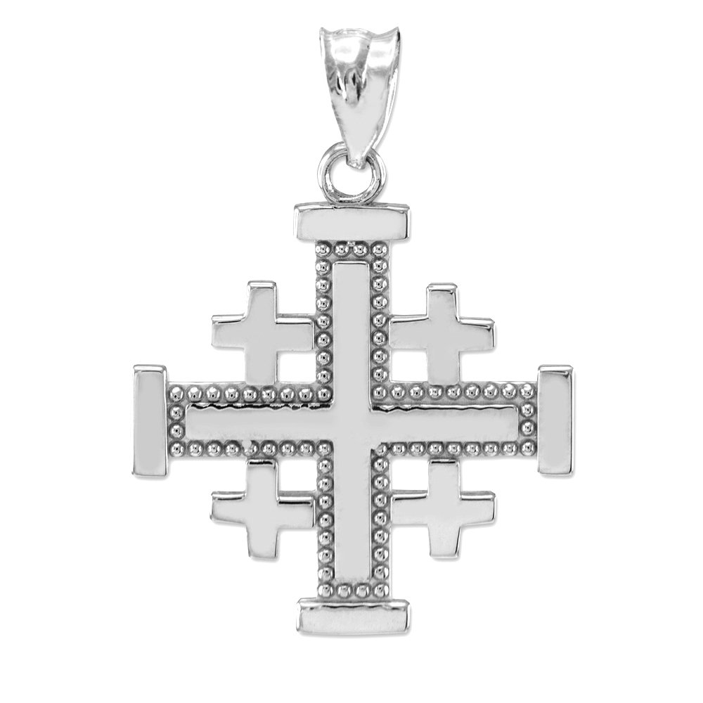 .925 Sterling Silver Heraldic Jerusalem Cross Crucifix Cross and Crosslets Five Fold Crusader Pendant Necklace - Choice of Pendant Only or Necklace Chain Length