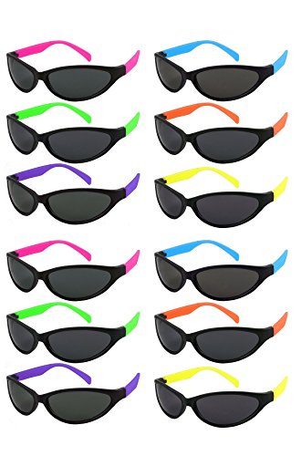 Edge I-Wear 12 Pack KID or ADULT Neon Sunglasses Wrap Sport Party Favors w/CPSIA certified-Lead(Pb) Content Free 5460R/9446R