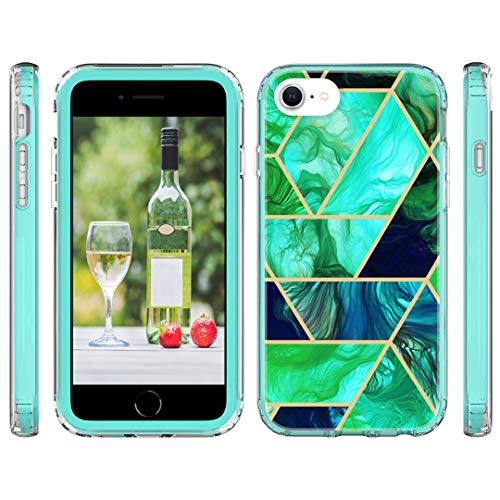 Jeylly Iphone Se 2022 Case, Iphone Se 2020 Case, Iphone 8 7 Case, Heavy Duty Shockproof Silicone Bumper Slim Fit Marble Stylish Women Girls Case Cover For Iphone Se 2022/2020/8/7, Jade Green #TOP4