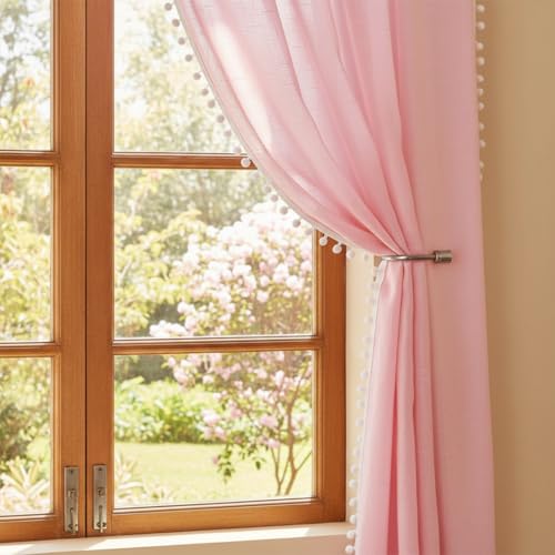 HOMEMONDE Linen Textured Sheer Curtains for Door Semi Transparent...