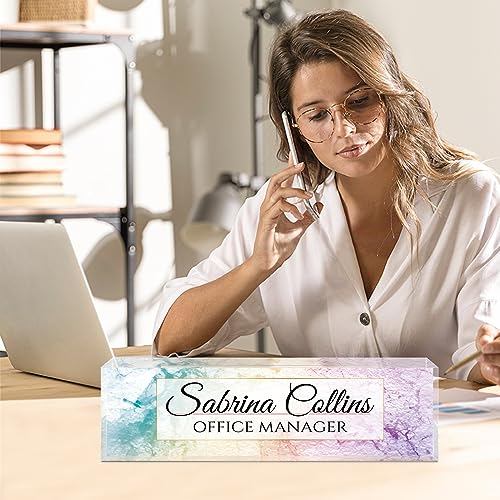 Image of Name Plate for Desk, Desk Name Plate Personalized, Office Decor for Women Men, Acrylic Desktop Accessories, Office Appreciation Gifts for Boss Social Workers Nurse Teacher Employee (Colorful Marble)