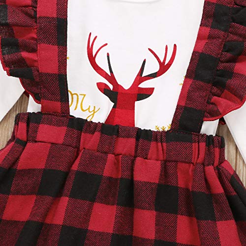 NCONCO 3 stks Baby Meisje Kerst Romper + Plaid Suspender Rok + Hoofdband Outfits voor 0-18M Meisjes - Afbeelding 5