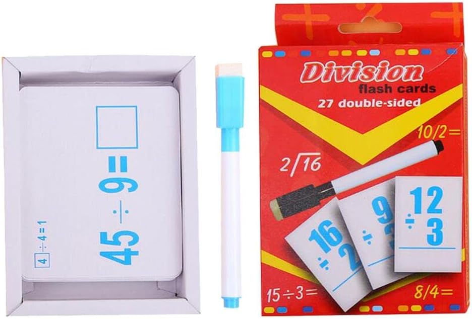 MERISHOPP®27 Pieces Double Sided Educational Arithmetic Flash Cards with Erasable Pen Division |Home & Garden | Kids & Teens at Home | Educational Materials
