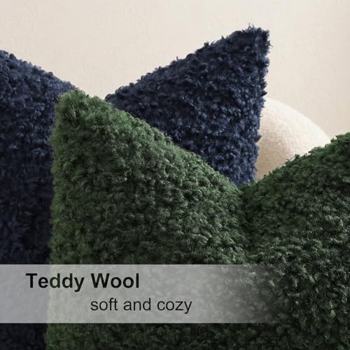 decorUhome Sherpa Decorative Throw Pillow Covers 22x22 Set of 2 Navy Blue by decorUhome - Used condition - Image 4
