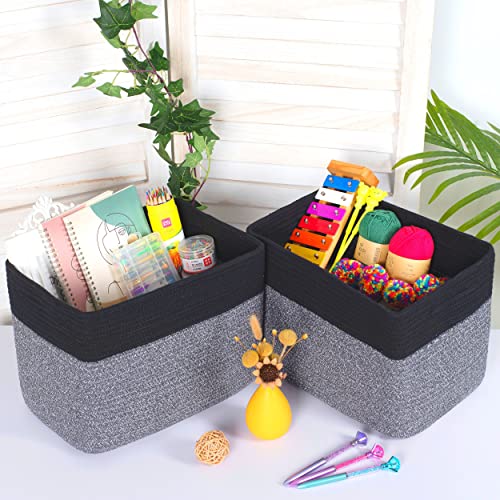 Mintwood Design 3-Pack Storage Baskets For Shelves, Playroom And Classroom Storage Basket, Book Basket, Decorative Storage Cube Bins, Woven Closet Organizers, Baby Nursery Baskets, Black Grey Mix #TOP2
