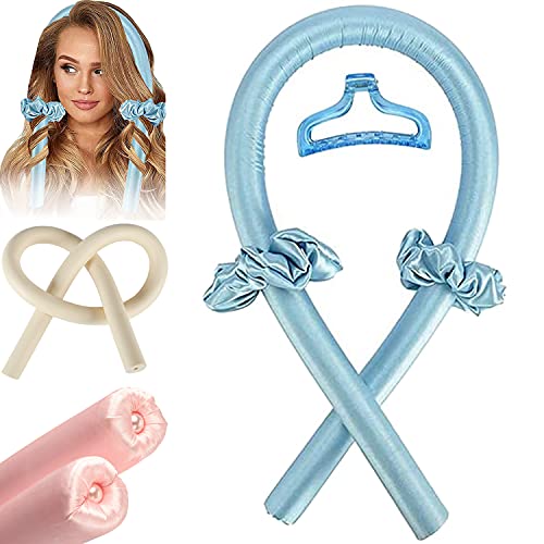 Shuang qing Heatless Hair Curlers,No Heat Silk Ribbon Curls Hair Rollers,Upgraded Rubber Hair Curl Ribbon,Overnight Hair Curler for Women Girls Long Medium Hair, DIY Hair Curling Kit (Blue)