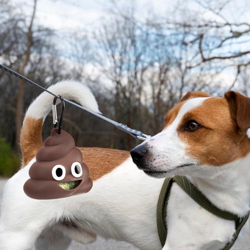 Image of Emoji Dog Poop Bag, Cute Dog Poop Bag Holder, with mountaineering clip, suitable for travel, walking, park and outdoor dog walking Bin bag dispenser (1 pcs), Brown