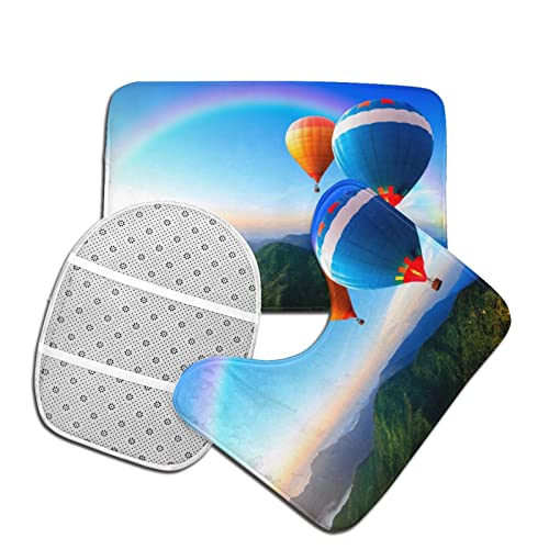 DIRYKILP Badematte + Konturmatte + Toilettendeckelbezug, Heißluftballon 3 Stück Badematte Set, mit rutschfester Klebeunterseite – Bild 5