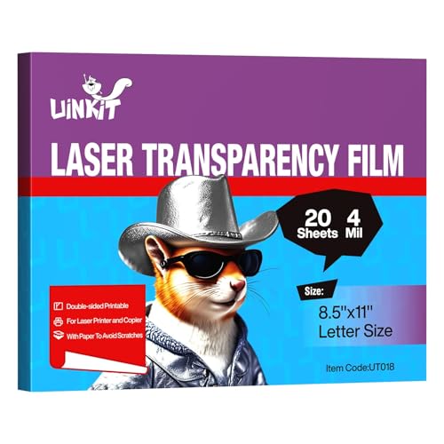 Uinkit 20 Sheets Laser Transparency Film 8.5x11 Color Transparent Paper OHP Clear Overhead Projector