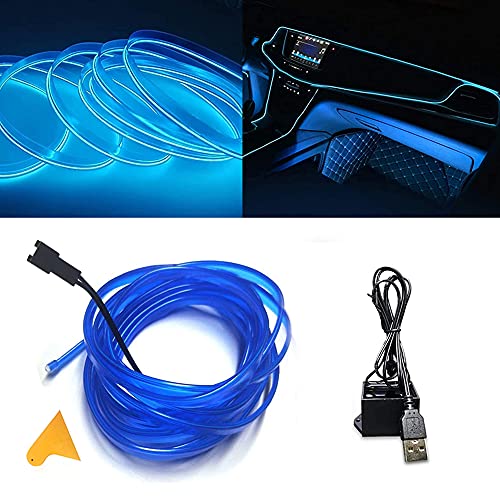 El Wire Rope Neon Tube Light Bande Lumineuse pour la Décoration de Cosplay de Voiture Intérieure Automobile avec Adaptateur USB (Blue, 3m/9.8ft)