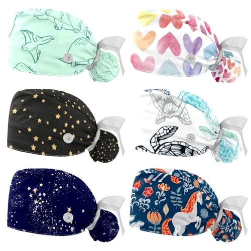 Image of Women's Working Caps Bouffant Surgical Cap with Bow Scrunchies Little Daisy Art Paint Ponytail Holder Tie Back Scrub Hat
