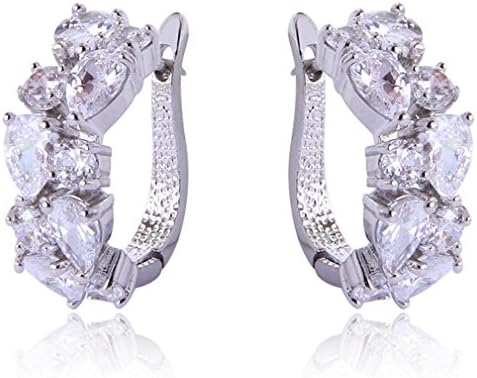 Yazilind Rhodium Plated Green Red Round Pear Cut Flawless CZ Claw Small Hoop Earrings