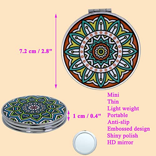 Cigyyogy Compact Mirror Bulk Handheld - Pocket Purse Travel Makeup Mirrors Round Folding Portable Dual Sided 2X Magnification- Mandala Designs Gift For Girls Women - Pack Of 6 #TOP2