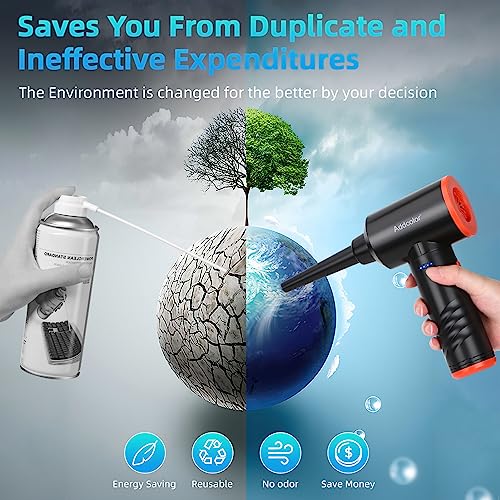 ADDCOLOR Elektrische Staubgebläse, 3-Gang 100000 U/min Compressed Air Duster Mit LED-Licht, Wiederaufladbar Druckluftspray mit 6000mAh Akku, PC Reinigungsset für Tastatur, Auto, Sofa