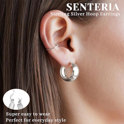 Senteria 12mm Wide Thick Hoop Earrings 925 Sterling Silver Hoop Earrings for Women Hypoallergenic 14K Real Gold Plated Hoops Large Earring Lightweight Chunky Hoops Earring for Women 25/30/40/50MM2