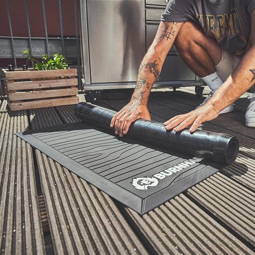 BURNHARD® Grillmatte 160 x 80 cm – Bodenschutzmatte für Gasgrill & BBQ – feuerfeste Grillunterlage aus Soft-PVC für Balkon & Terrasse