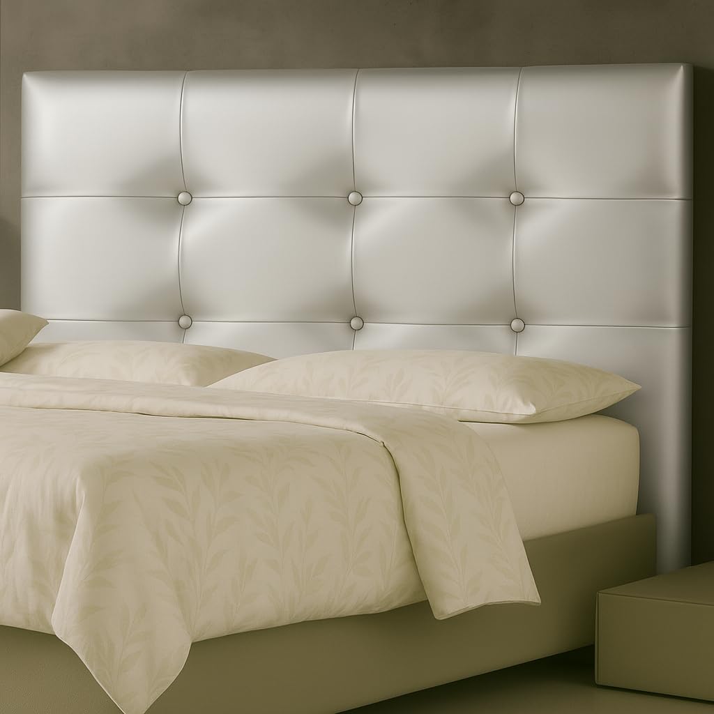 DecorQUALITY cabecero Cama 150 tapizado Mod. Texas Botones Cabezal tapizado Acolchado Moderno y Funcional fácil Limpieza Tela Antimanchas Matrimonio y Juvenil (Plata, 150 * 70)
