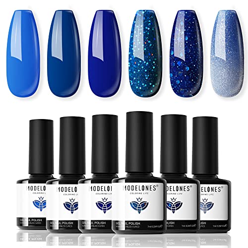 Set de Esmaltes en Gel Azules Modelones 6 Piezas miniatura 1