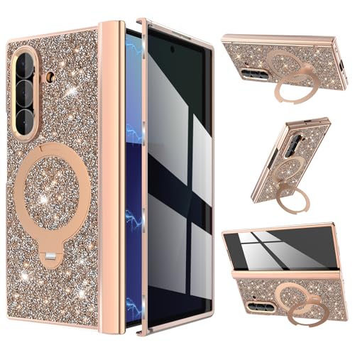 ALuoQ Samsung Z Fold 7 �P�[�X �v���C�o�V�[�X�N���[���v���e�N�^�[ 360°�L�b�N�X�^���h ���ԕی� �}�O�l�b�g�� ���C�����X�[�d�Ή� �L���L���_�C�������h�ϏՌ��P�[�X(���[�Y�S�[���h, Samsung Galaxy Z Fold 7
