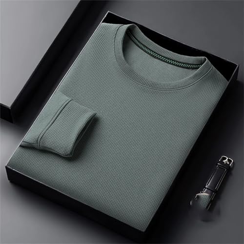Men's Casual Waffle Round Neck Knit Comfortable Long Sleeved Pullover4