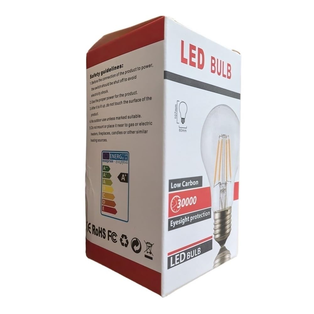 HHF Iluminación del hogar, Paquete de 10 Bombillas de filamento LED Bombilla Redonda ámbar Vintage Amarillo cálido 2200K E27 AC220V G80/G95/G125 Bombilla Edison(G95-6W)