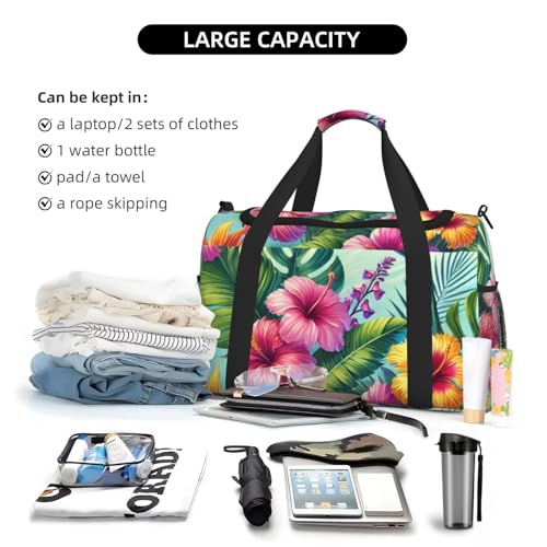 40l Gym Travel Duffel Bag Island Style Floral Hawaii Carry-On Workout Overnight Backpack3