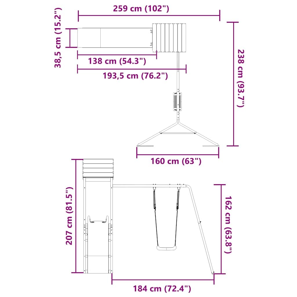Wieża z litego drewna z daglezji z podestem 90 cm, falista zjeżdżalnia, pojedyncza huśtawka, piaskownica do ogrodu, na podwórko, taras, dla dzieci w wieku od 3 do 8 lat
