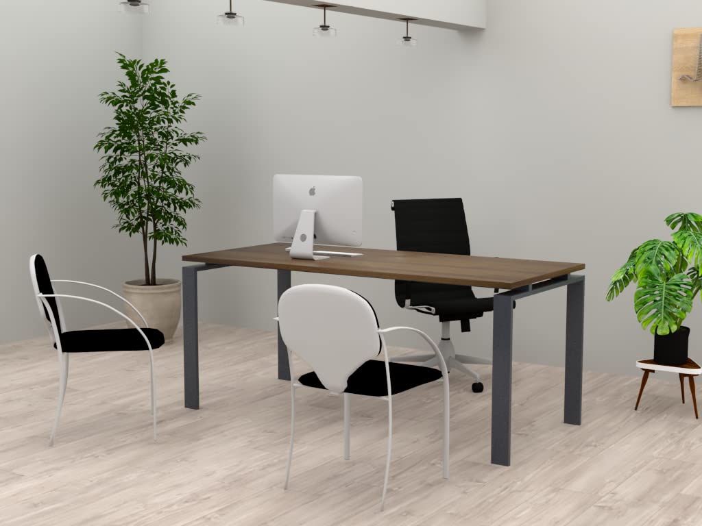 Mesa de Oficina con Estructura de Marco Abierto Gris Grafito, para teletrabajo, despachos, Sala de Estudios y Ordenadores. con Gran amplitud para Dar más Comodidad. (Nogal, 140x80)