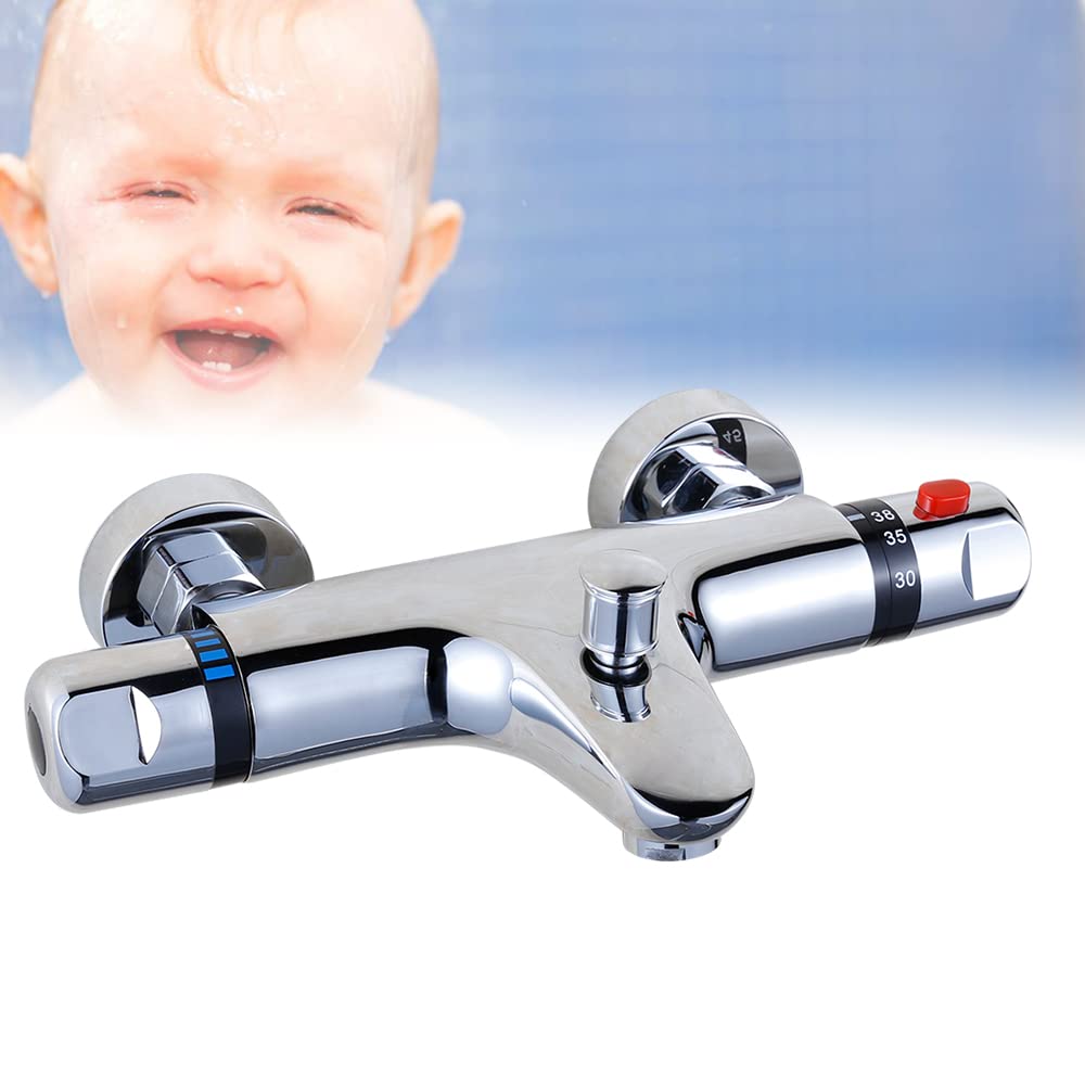 Bateria wannowa z termostatem, bateria mieszakowa, wanna, kran, wanna, armatura prysznicowa, termostat z przyciskiem bezpieczeństwa 38°C, do łazienki