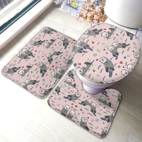 DIRYKILP Badematte + Konturmatte + Toilettendeckelbezug, Süße Sea Otter 3 Stück Badematte Set, mit rutschfester Unterseite
