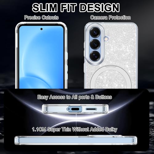 Shecaset Magnetic for Galaxy S26 Plus Case with Invisible Ring Stand[Compatible with MagSafe] Full Body Slim Women Girl Shockproof Marble Pattern Design Case for Samsung Galaxy S26 Plus,Glitter Clear - image 7