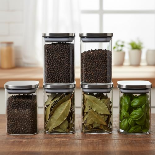 Image of ginoya brothers Airtight Borosilicate Glass Square Jar With Wooden Or Steel Lid Multi-Size, Container for Spices, Coffee, Grains, Snacks & Kitchen Organization (6, STEEL LID, 270 ML)