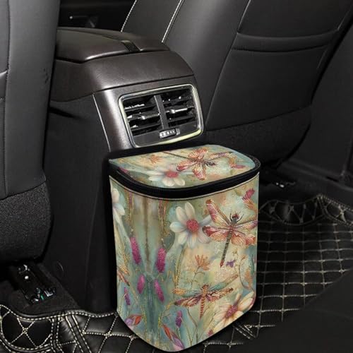 Image of DISNIMO Dragonfly Car Trash Can, Car Trash Bag Hanging Large Capacity Car Organizer and Storage with Adjustable Straps, Leakproof Trash Bin Interior Car Stuff Storage