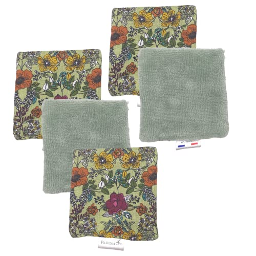 Paulette & Cléo Discos Desmaquillantes Reutilizables X5 | Toallitas Desmaquillantes Reutilizables | Algodones Desmaquillantes de Algodon y Bambú 10 x 10 cm | Hecho a mano en Francia