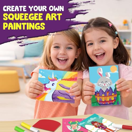 Image of Smartivity Squeegee Art Painting Kit for Kids 4-8 Years - DIY Swipe & Swirl Canvas Painting Set - Make 10 Colorful Art Sheets - Creative Birthday Gift for Boys & Girls