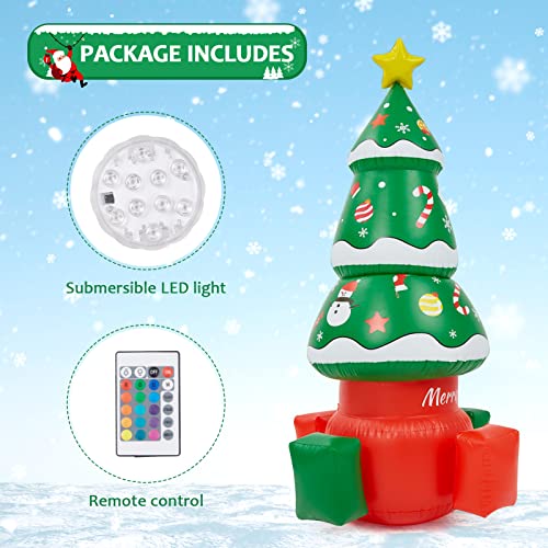 PULLAFUN 5.6 FT Christmas Inflatable Tree Blow Up Xmas Trees with Multicolor LED Lights, Christmas Tree Yard Decor for Outdoor, Garden, Lawn, Holiday Party