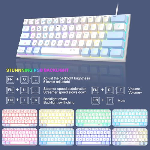Image of MageGee TS91 Ergonomic Waterproof Mechanical Feeling Office Computer Keyboard Mini 60% Gaming Keyboard, RGB Backlit 61 Key Ultra-Compact Keyboard, for PC, MAC, PS4, Xbox ONE Gamer(Blue White)