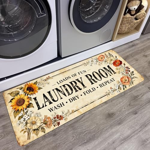 Laundry Room Rug Runner 20"X47" Boho Flower Non Slip Laundry Rugs and Mats for Laundry Room Decor Washable Runner Rugs for Farmhouse Kitchen Floor Bathroom Entryway Area Rugs
