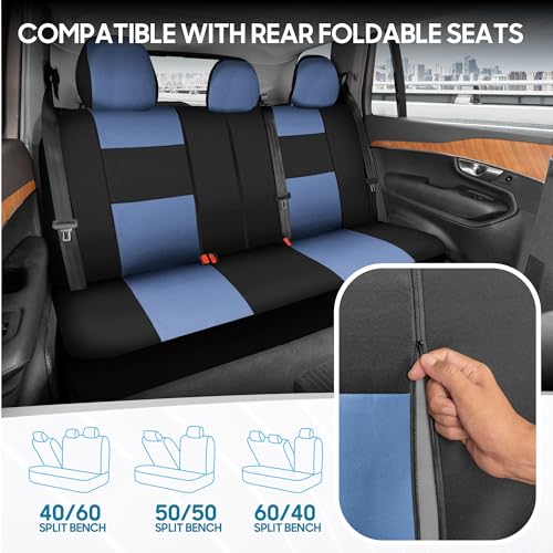 Image of BDK PolyPro Car Seat Covers Full Set in Blue Gray on Black, Front and Rear Split Bench Seat Covers for Cars, Easy to Install Car Seats Cover Set and Accessories for Auto Trucks Van SUV - Blue Gray