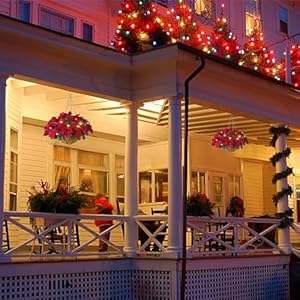 Christmas Artificial Hanging Flowers Basket, Pre Lit Artificial Poinsettia Floral Arrangement Hanging Baskets with LED Lights and Bristle Pine for Yard Porch Christmas Holiday Decor Christmas Artificial Hanging Flowers Basket Pre Lit Artificial Poinsettia Floral Arrangement Hanging Baskets with LED Lights and Bristle Pine for Yard Porch Christmas Holiday Decor