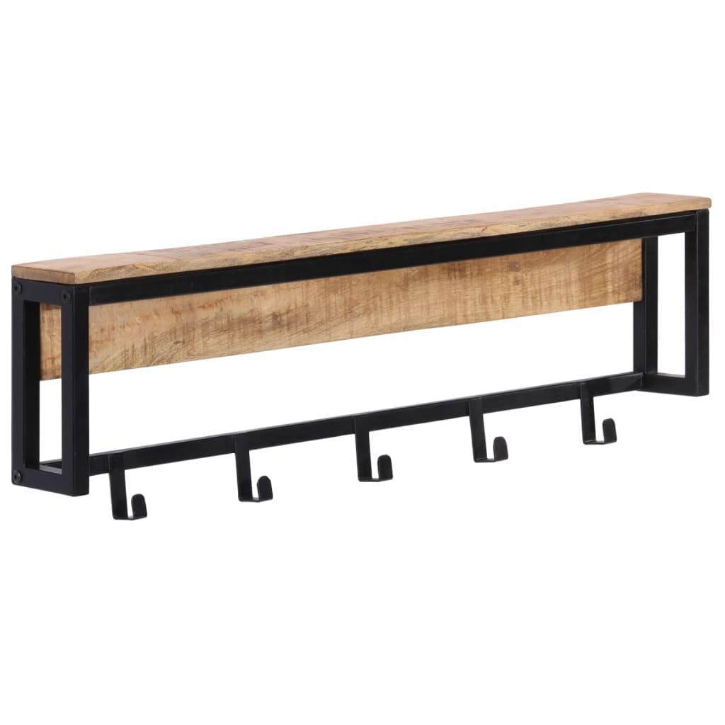 Perchero de madera maciza de mango con 5 ganchos, perchero de pared en diseño industrial, 87 x 10 x 27 cm, barra de ropa rústica para pasillo y entrada