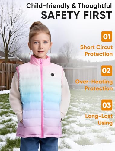 Image of Kids Heated Vest with Battery Pack - 7.4V Rechargeable Lightweight Heated Vest, Boys Girls Electric Heated Coat
