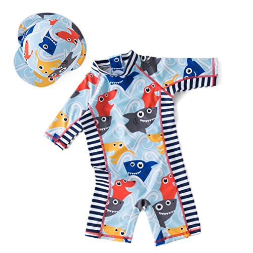 famuka Little Kid One Piece Swimsuit Shark Rash Guard Toddler Boy Swimwear Bathing Suit