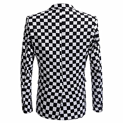 Men's Black and White Checkerboard Grid Blazer Simple One Button for Christmas Cosplay Coat2