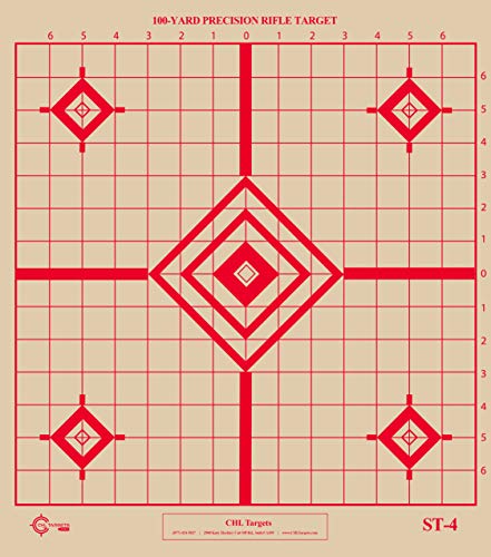 ST-4 Rifle Sighting Target, 100-Yard Precision Rifle Target, Shooting Target, Tag Board (Red, 50)