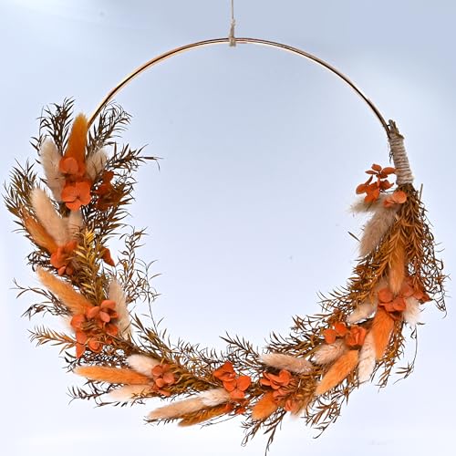 Image of Cortina Artificial Wall Flower Circle Bouquet | Aesthetic Room Decor, Home Decor, Living Room Decor & Bedroom Decor | Great for Christmas Gifting - Orange - 15x2x40 CM