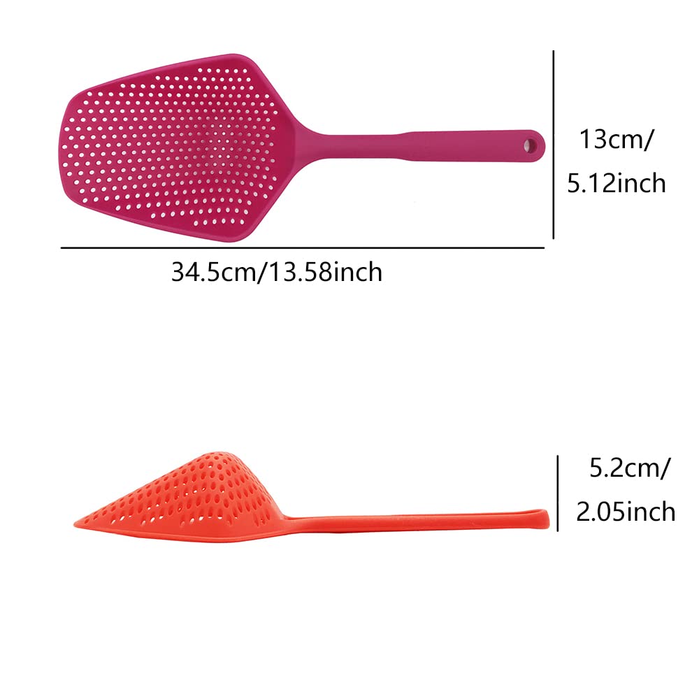 Large Strainer Spoon Long Handle Tool Colander Draining Scoop Pasta Strainer Cooking Kitchen for Spaghetti, Noodles, Veggies 13.5'' Green