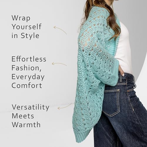Image of Open Weave Cocoon Shawl for Women, Cardigan Sweater, Lightweight Pashmina Shawl Wrap, Poncho Scarves for Women